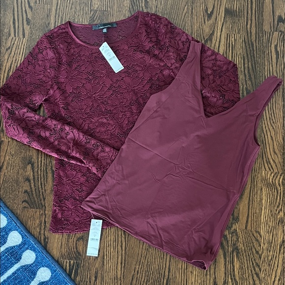 White House Black Market Tops - White House Black Market Burgundy Lace Long Sleeve Top Set